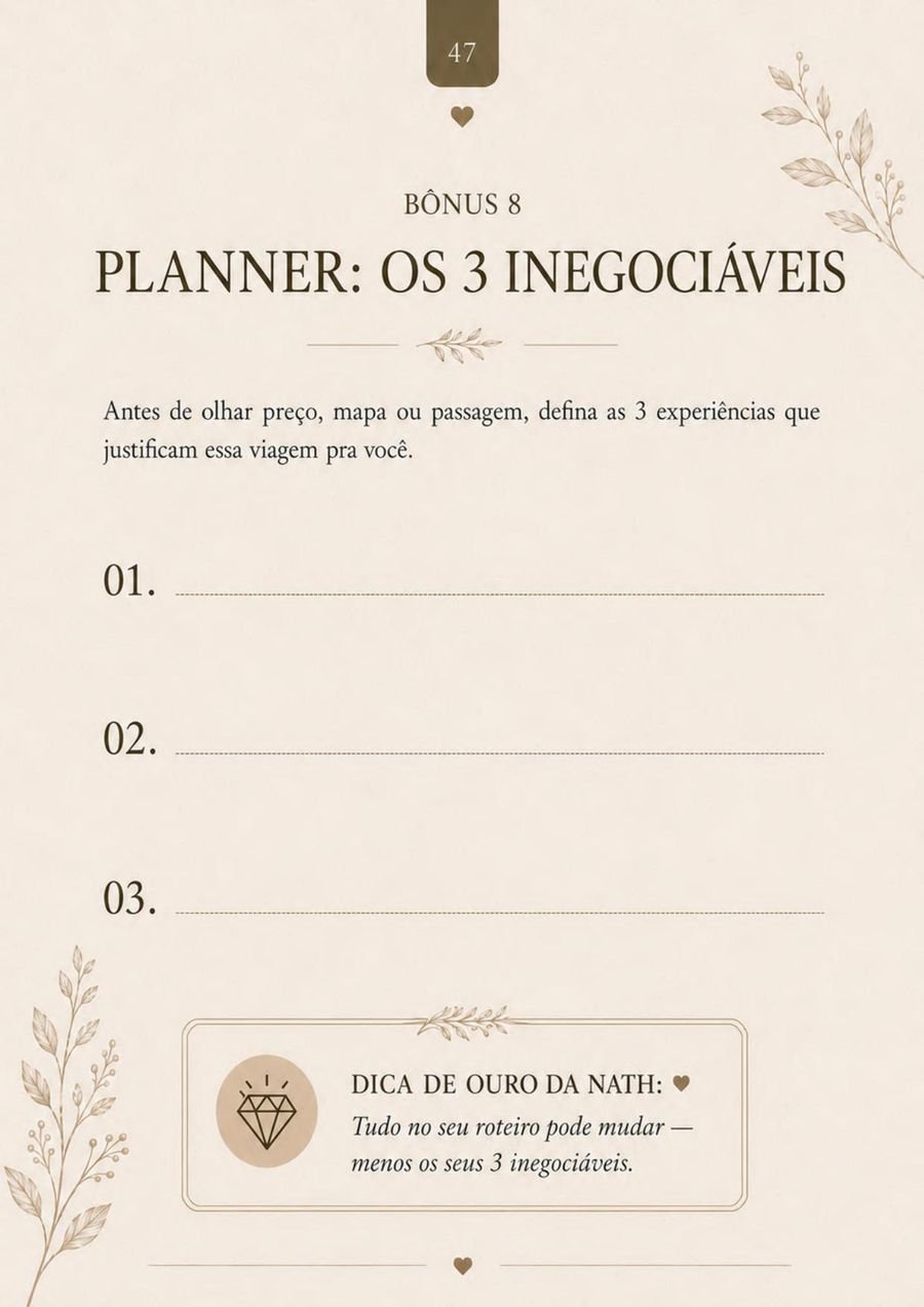 Página do planner da Eurotrip incluído no e-book